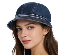 JNGUOSICN Women Denim Beret Hat Distressed Newsboy Cap Retro Artist Hat Adjustable Short Brim Bucket Baker Boy Summer Cap for Sports Hiking Running Traveling, 56-58cm