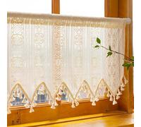 JNHGSHUAISDF Small curtain Cafe Curtains Small Window Curtains, Cotton Line Crochet Window Valance Kitchen Curtain Valance with Tassels Farmhouse Bohemian Window Treatment Decoration(90x68cm/35x27in)