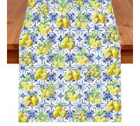 JNIAP Blue Tiles Italy Lemons Table Runner Italy Lemon Tablecloth Blue Lemon Table Runner Italian Table Decor (Lemon tr)