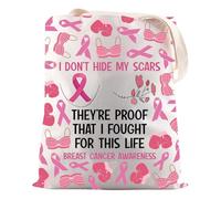 JNIAP Breast Cancer Awareness Gift Pink Ribbon Tote Bag Cancer Survivor and Recovery Gift, I Don't Hide Tote Bag
