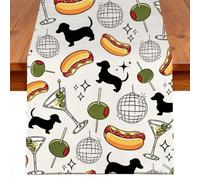 JNIAP Weenies and Tinis Table Runner Hot Dog Martini Party Decoration Weenies and Tinies Table Cloth(Black Dogs tr)