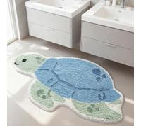 Jnidesier Cute Animal Non-Slip Bathroom Rugs, Plush Absorbent Bath Mats for Bathroom, Ideal for Shower Sink Bathtub Room Decor, 20"x33", Blue Sea Turtle