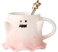 Jnjnyng Halloween elf ceramic cup, American style cup with spoon, suitable for coffee, cocoa milk tea and water drinks,Pink