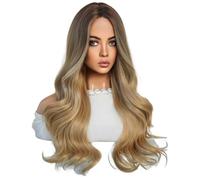 JNJOOD Blonde Brown Gradient 64CM European American Wig Long Curly Hair Medium Parted Full Full Wigs Easy Install