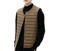 JNKIHAPOT Men's Down Vest Ultra Light Down Vest Portable V-Neck Sleeveless Jacket Winter Collarless Warm Jacket camel L