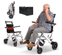 JNMDLAKO Lightweight Folding Wheelchair, Aluminum Frame, Black, Ultra Lightweight Transport Wheelchair for Adults, Portable, Easy to Transport, Durable, Comfortable Design, Solid Honeycomb Tires