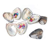 JNMM 5PC Pearl Oysters Freshwater Cultured with 10 Mix Color Round Love Wish Oysters with Pearls Inside 10 Colors (7-8mm), Valentines Mothers Day Birthday Gifts Pearl Wedding Party (Total 50 Pearls)