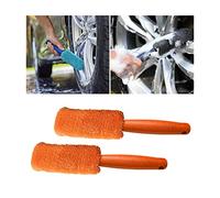 JNNJ 2 Pcs Wheel Brush, Soft Microfiber Metal Free Rim and Wheel Brushes Kit, Easy Reach Tire Detailing Washing Tool, Professional Grade Scratch Free Wheel Cleaning Set for Cars Motorcycles(Orange)