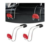 JNNJ 2 Pieces Bling Car Headrest Hook, Bling Backseat Organizer Hanger for Purse Clothes Grocery Bag, Rhinestones Auto Headrest Storage Holder, Car Seat Accessories for Most Vehicle(Red)