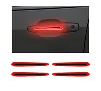 JNNJ 4PCS Car Door Handle Protector Reflective Stickers, 3D Car Door Handle Cup Scratches Protective Films, Night Visibility Safety Warning Decal, Door Bowl Cover Guard Strips for Most Cars(Red)