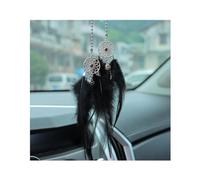 JNNJ Car Hanging Ornament Accessories, Automotive Rearview Mirror Pendant, Feather Dream Catcher Crystal Charm Bling, Car Accessories for Women, Cars Bedroom Hanging Decorations(Black)