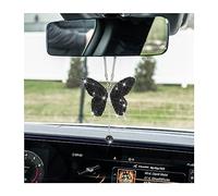 JNNJ Car Rear View Mirror Bling Butterfly Pendant, Car Interior Mirror Diamond Butterfly Decor, Rhinestone Charm Rear View Mirror Decoration, Crystle Accessories Universal for Home Bedroom Cars(Black)