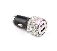 JNNJ Diamante Car Hammer Dual USB Charger, Diamond Car Charger Dual USB, Cigarette Lighter USB Charger Rhinestones Crystal, Automotive Decorative Accessories for Fast Charging(Coloured Diamond)