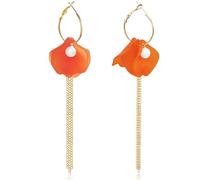 JNONL Boho Resin Rose Petal Dangle Earrings Handmade Bohemian Long Acrylic Tiered Flower Drop Earrings Statement Cute Floral Tassel Hoop Earrings for Women, Metal, No Gemstone