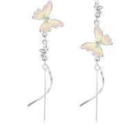 JNONL Dainty Silver Long Chain Enamel Butterfly Dangle Drop Earrings Aesthetic Pearl Wings Flower Stud Earrings for Women, M, Metal, No Gemstone