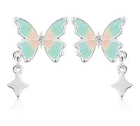 JNONL Dainty Silver Long Chain Enamel Butterfly Dangle Drop Earrings Aesthetic Pearl Wings Flower Stud Earrings for Women, M, Metal, No Gemstone
