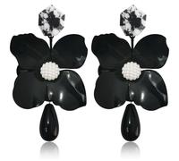 JNONL Fashion Bohemian Alloy Large Flower Stud Earrings Handmade Personalized Huge Flower Dangle Drop Earrings with Pearl Flower Bud for Women Mom Lover and Friends, Metal, No Gemstone
