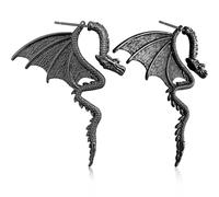 JNONL Gothic Cook Vintage Silver Dragon Dangle Drop Earrings Punk Dragon Wing Animal Stud Earrings for Women, M, Metal, No Gemstone