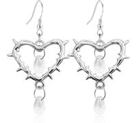 JNONL Gothic Punk Silver Sparkly Teardrop Crystal Love Heart Geometry Dangle Drop Earrings Rhinestone Star Hook Earring for Women, M, Metal, No Gemstone