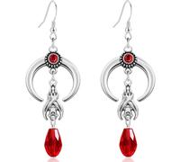 JNONL Gothic Vintage Silver Bat Red Crystal Teardrop Drop Dangle Earring Vintage Punk Black Moon Crescent Animal Hook Earring for Women, M, Metal, No Gemstone