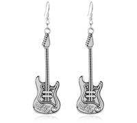 JNONL Handmade Unique Retro Silver Guitar Dangle Drop Earrings Chic Cool Music Electronic Keyboard Bass Hook Earrings For Women, M, Metal, No Gemstone