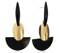 JNONL Personalized Geometry Black Night Gold Alloy Semicircle Lightweight Dangle Drop Earrings Creative Halloween Gothic Oval Stud Earrings For Women Jewelry Gifts, Acrylic, No Gemstone