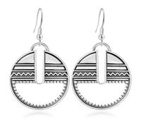 JNONL Unique Bohemian Alloy Pattern Circle Geometry Dangle Drop Earrings Chic Vintage Ethnic Swirl Round Hook Earrings For Women, M, Metal, No Gemstone