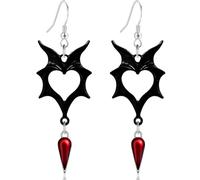 JNONL Vintage Silver Bat Wing Dangle Drop Earrings Gothic Punk Hollow Heart Red Teardrop Bat Hook Earrings for Women, M, Metal, No Gemstone