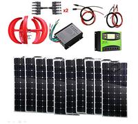 JNPGVTCD 1.4Kw Wind Solar Power: 10pcs 100W Bendable Panels & 400W Turbine Generator Cable Connector& Accessories Home Boat RV off grid