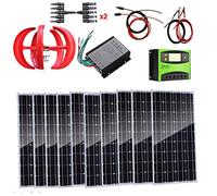 JNPGVTCD 1.4Kw Wind Solar Power: 10pcs 100W Mono Panels & 400W Turbine Generator wind controller+solar controller Cable Connector& Accessories Home Boat RV