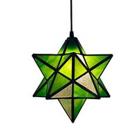 JNPGVTCD 12 Inch LED Star Tiffany Style Chandelier，Stained Glass Shade Ceiling Light for Bedroom/Living Room/Cafe/Bar, E27，110V-240V (Color : Green)