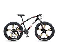 JNPGVTCD 26 Inch Mountain for Boys, Girls, Mens and Womens, Adult Fat Tire Bicycle, Carbon Steel Beach Snow Outdoor, Hardtail, Disc Brakes,Red 5 Spoke,7 Speed