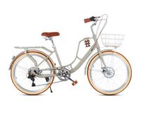 JNPGVTCD 7 Speed Hybrid Bicycle for Adults, Comfort Cruiser with Dual Disc Brakes, Thick Steel Rear Rack, and Adjustable Seat, Ideal City Beach Riding