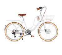 JNPGVTCD 7 Speed Hybrid Bicycle for Adults, Comfort Cruiser with Dual Disc Brakes, Thick Steel Rear Rack, and Adjustable Seat, Ideal City Beach Riding