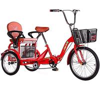 JNPGVTCD Adult 3 Wheel Tricycle - JNPGVTCD, Bicycle for Women Men Manpower Human Family Vegetable Basket Car Double Brake with Child Back Seat