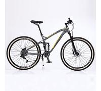 JNPGVTCD Adult Mountain, 27.5 inch Wheels, Trail High Carbon Steel Bicycles, 9/10/11/12-Speed Bicycle Full Suspension MTB u200bu200bGears Dual Disc Brakes Bicycle, Grey Re