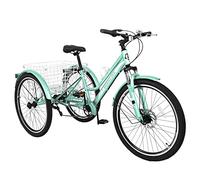 JNPGVTCD Adult Mountain Tricycle, 7 Speed Three Wheel Cruiser, 24/26/27.5 Inch Adults Trikes with Shopping Basket, Exercise Men's Women's Tricycles, Multiple Colors Mint Green 26''
