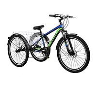 JNPGVTCD Adult Mountain Tricycle, 7 Speed Three Wheel Cruiser, 24/26/27.5 Inch Adults Trikes with Shopping Basket, Exercise Men's Women's Tricycles, Multiple Colors Black&Blue 24''
