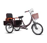 JNPGVTCD Adult Tricycle High Carbon Steel Frame Bicycle Single Speed with Rear Seat Three Wheel Cruiser for Seniors Cycling Pedalling Red (Red)
