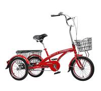 JNPGVTCD Adult Tricycle Single Speed Trikes 16 inch 3 Wheel Three-Wheeled Bicycles Cruise Trike with Shopping Basket for Seniors Women Men Bicycle Cycling Pedalling Red (