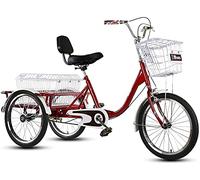JNPGVTCD Adults Tricycle 3 Wheel Cruiser Trike, for Adult 1 Speed Trikes 20 inch Three-Wheeled Bicycles with Backrest Shopping Basket F