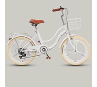 JNPGVTCD Classic City Bicycle for Women and Girls, 6-Speed Hybrid Commuter with Double Beam Frame, Sensitive Brakes, Front Basket Rear Cargo Rack Easy Traveling