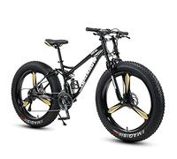 JNPGVTCD Fat Tire for Men Women, 26-Inch Wheels, 4-Inch Wide Knobby Tires 7/21/24/27/30 Speed Beach Snow Mountain Bicycle, Dual-Suspension & Dual Disc Brake,Black 3 Spoke,21