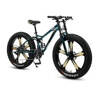 JNPGVTCD Fat Tire for Men Women, 26-Inch Wheels, 4-Inch Wide Knobby Tires 7/21/24/27/30 Speed Beach Snow Mountain Bicycle, Dual-Suspension & Dual Disc Brake,Green 5 Spoke,7