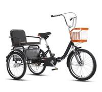 JNPGVTCD Folding Tricycle for Elderly, Human Powered Pedal Bicycle with Back Seat, Hydraulic Front Fork, Double Chain Drive Comfortable and Safe Riding