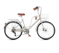 JNPGVTCD Hybrid Cruiser Bicycle for Youth Girls, 7-Speed Urban Commuter with Front Basket & Rear Cargo Rack, Dual Disc Brakes Safe Riding