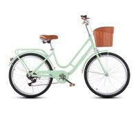 JNPGVTCD Hybrid Cruiser Bicycle for Youth Girls and Women, 6-Speed Urban Commuter with Front Basket & Rear Cargo Rack, Sensitive Brakes Safe Riding