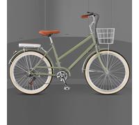 JNPGVTCD Hybrid Cruiser Bicycle for Youth Girls and Women, 6-Speed Urban Commuter with Front Basket & Rear Cargo Rack, Sensitive Brakes Safe Riding