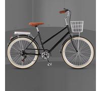 JNPGVTCD Hybrid Cruiser Bicycle for Youth Girls and Women, 6-Speed Urban Commuter with Front Basket & Rear Cargo Rack, Sensitive Brakes Safe Riding