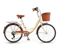 JNPGVTCD Hybrid Cruiser Bicycle for Youth Girls and Women, 7-Speed Urban Commuter with Front Basket & Rear Cargo Rack, Ideal City Beach Rides